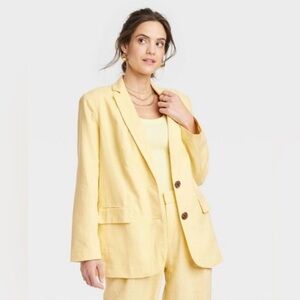 A New Day Women’s Linen Blend Blazer Jacket XXL Yellow Suit Coat Preppy Academia
